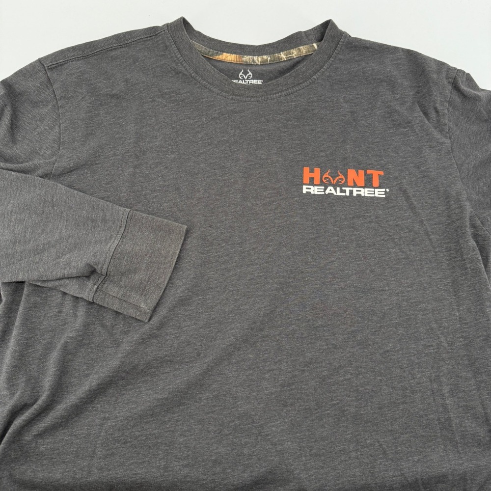 Realtree Long Sleeve Hunt Graphic T-Shirt Mens Large Gray Orange